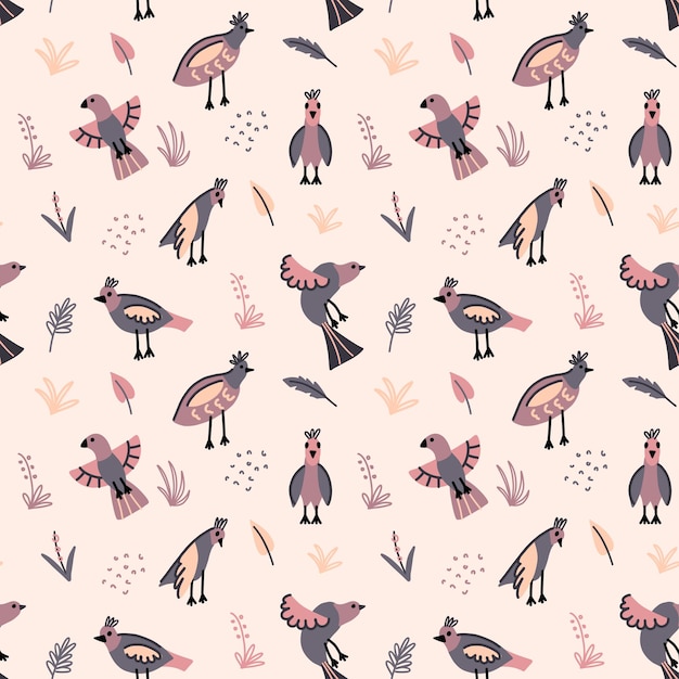 Seamless pattern with birds and pigeons