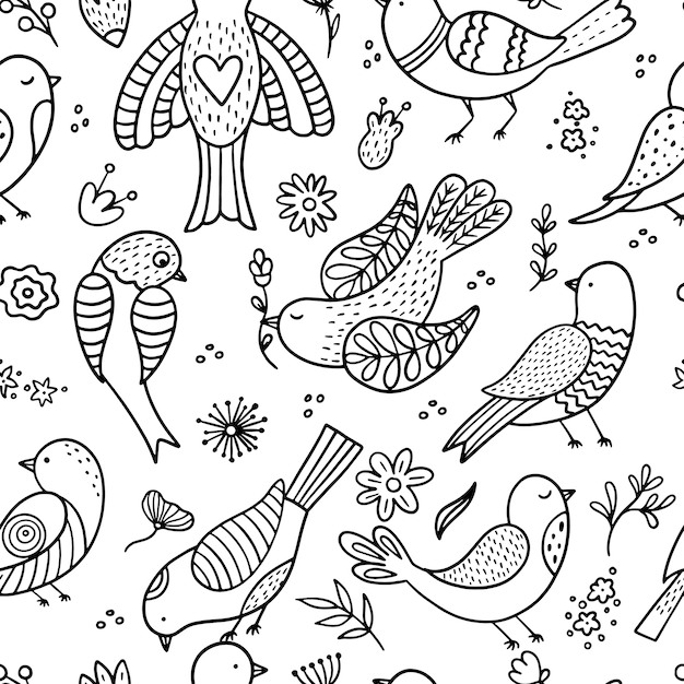 Seamless pattern with birds