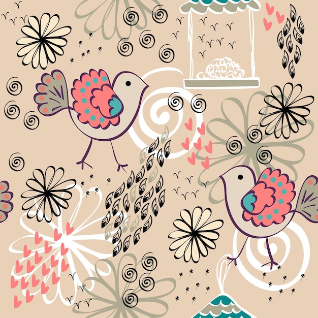 Seamless pattern with birds