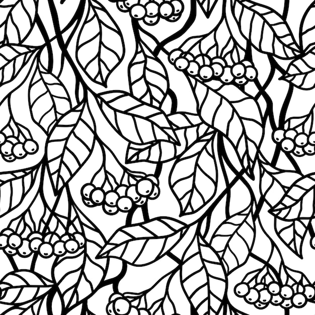 SEAMLESS PATTERN WITH BLACK BERRIES ON A WHITE BACKGROUND IN VECTOR