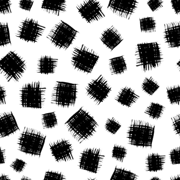 Seamless pattern with black brush stroke in square form on white background Vector illustration