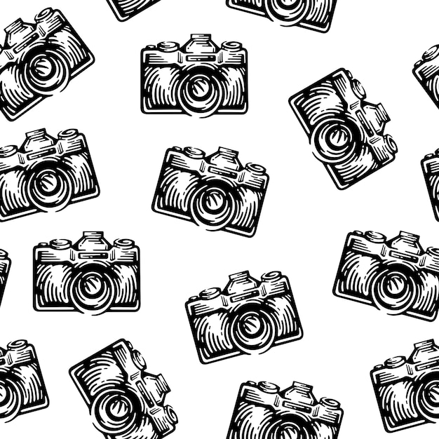 Seamless pattern with black cameras