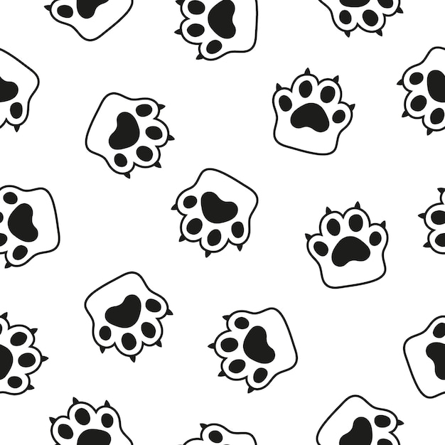 Seamless pattern with black cat paws