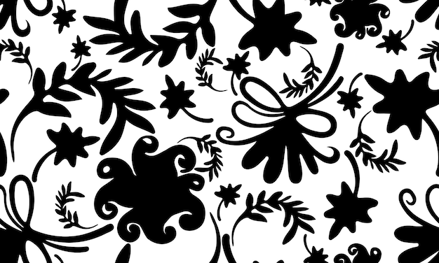 Seamless pattern with black chrysanthemums and leaves for gift wrapping textile printing wallpaper