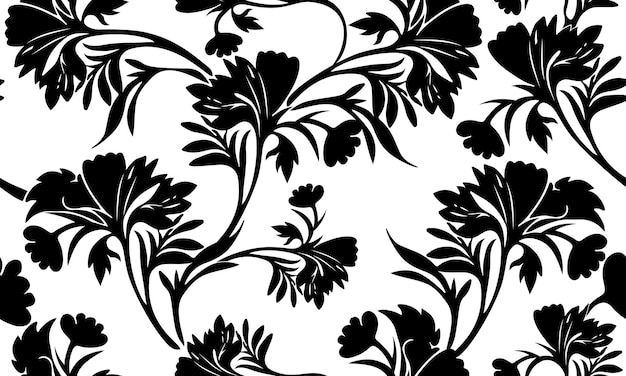 Vector seamless pattern with black chrysanthemums and leaves for gift wrapping textile printing wallpaper