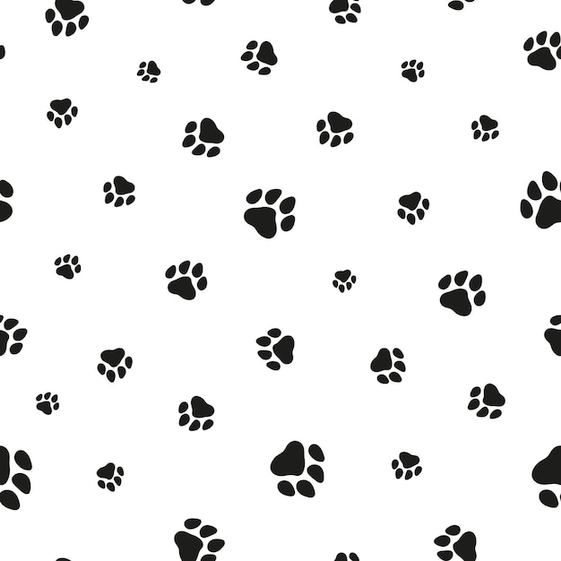 Vector seamless pattern with black dog pawprints