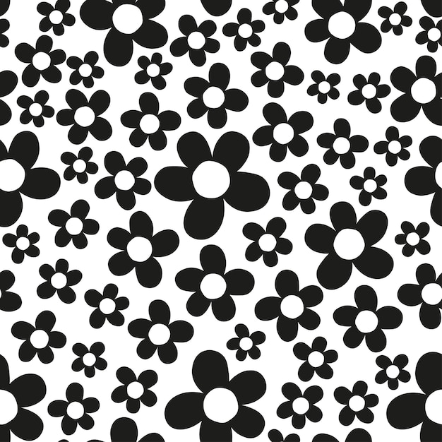 Seamless pattern with black flowers