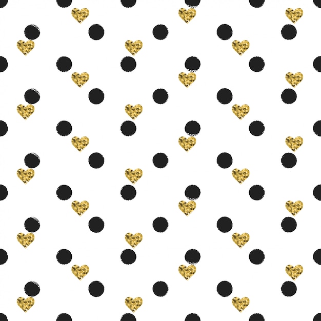 Seamless pattern with black and gold heart