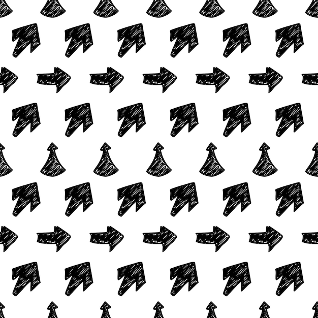 Seamless pattern with black hand drawn arrows