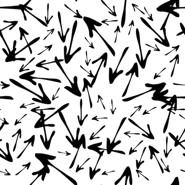 Seamless pattern with black hand drawn arrows