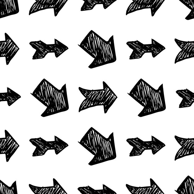 Seamless pattern with black hand drawn arrows