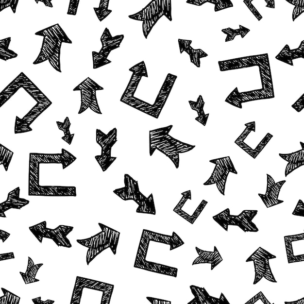 Seamless pattern with black hand drawn arrows