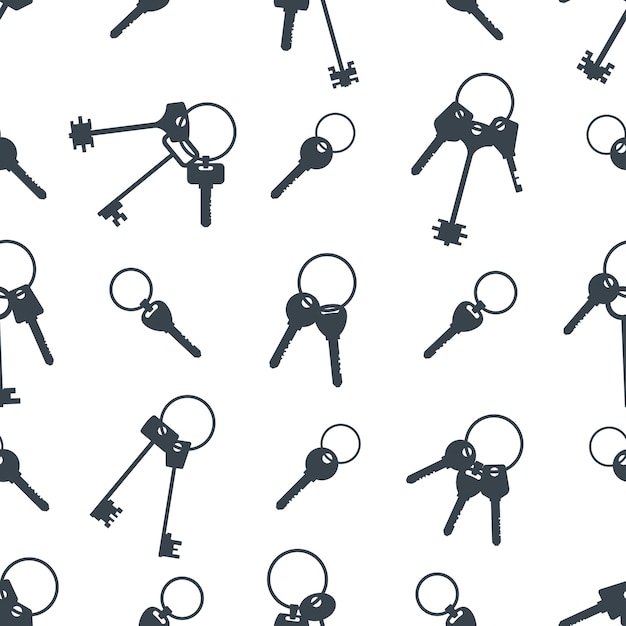 Seamless Pattern With Black Keys Silhouettes In Varying Sizes And Designs Arranged In A Repeating Background