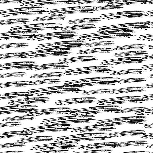 Vector seamless pattern with black pencil brushstrokes in abstract shapes on white background. vector illustration