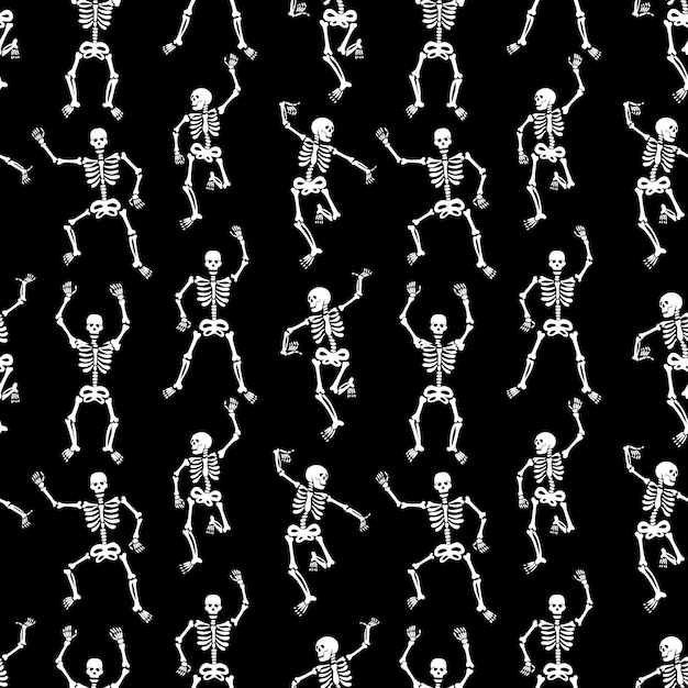 Seamless pattern with black skeletons day of the dead pattern