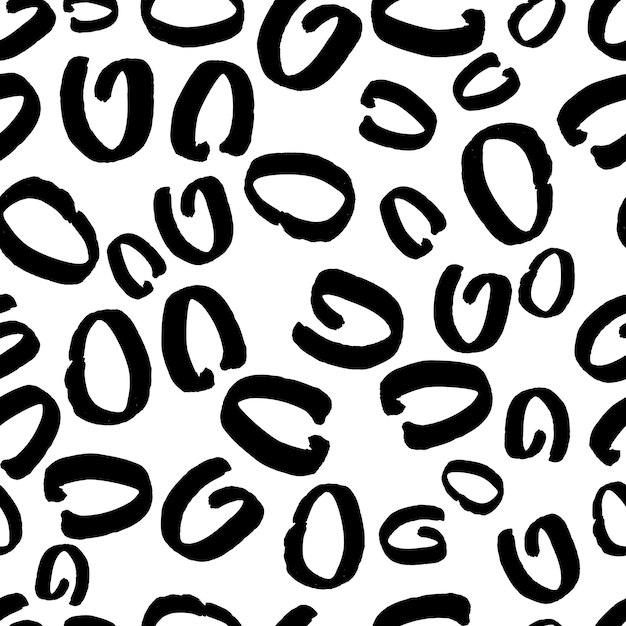 흰색 배경에 검정색 스케치 손으로 그린 브러시 낙서 원 모양이 있는 원활한 패턴 추상 그런지 질감 벡터 그림