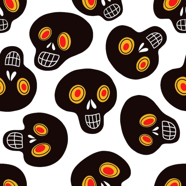 Seamless pattern with black skulls on a white backgroundvector illustration