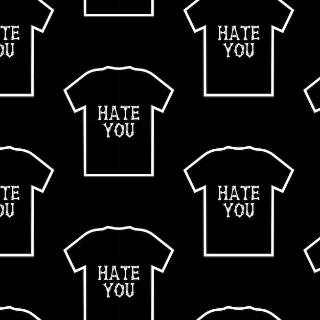 Vector seamless pattern with black tshirt with print hate you black emo goth background gothic aesthetic in y2k 90s 00s and 2000s style vector illustration