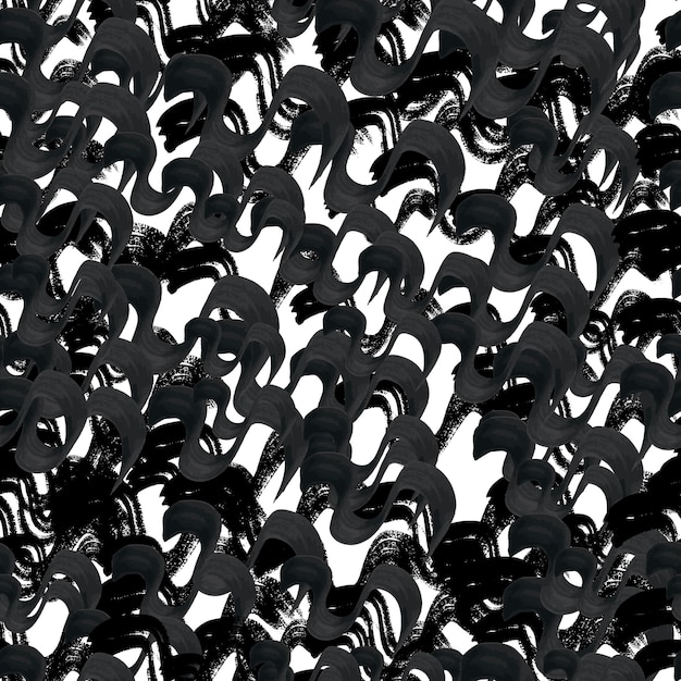 Seamless pattern with black wavy grunge brush strokes in abstract shapes on white background Vector illustration