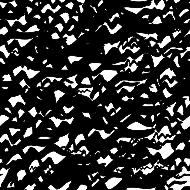 Seamless pattern with black wavy grunge brush strokes in abstract shapes on white background Vector illustration