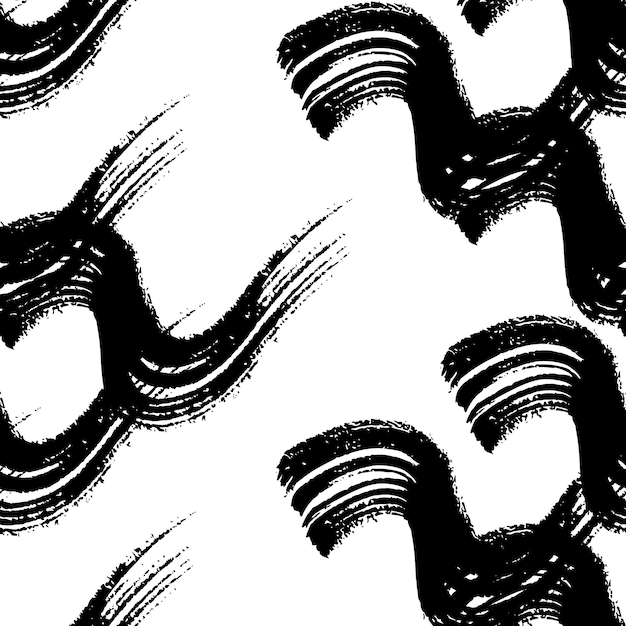 Vector seamless pattern with black wavy grunge brush strokes in abstract shapes on white background vector illustration