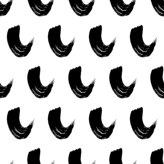 Seamless pattern with black wavy grunge brush strokes in abstract shapes on white background Vector illustration