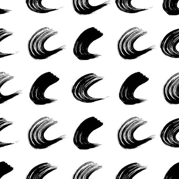 Seamless pattern with black wavy grunge brush strokes in abstract shapes on white background Vector illustration