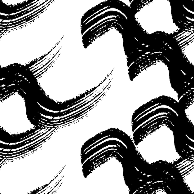 Вектор Бесшовный рисунок с черными волнистыми штрихами кисти в абстрактных формах на белом фоне векторная иллюстрация