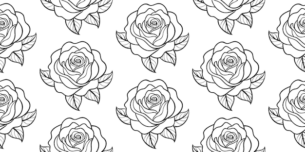 Seamless pattern with black and white roses