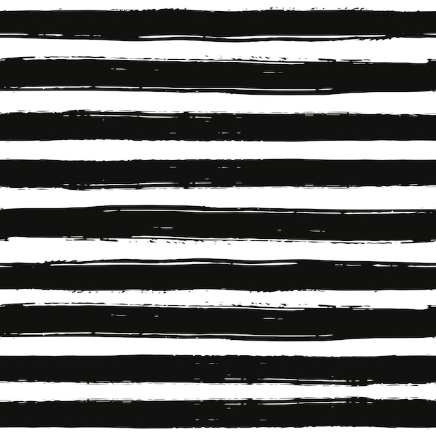 Seamless pattern with black and white striped hand drawn black and yellow paint strokes