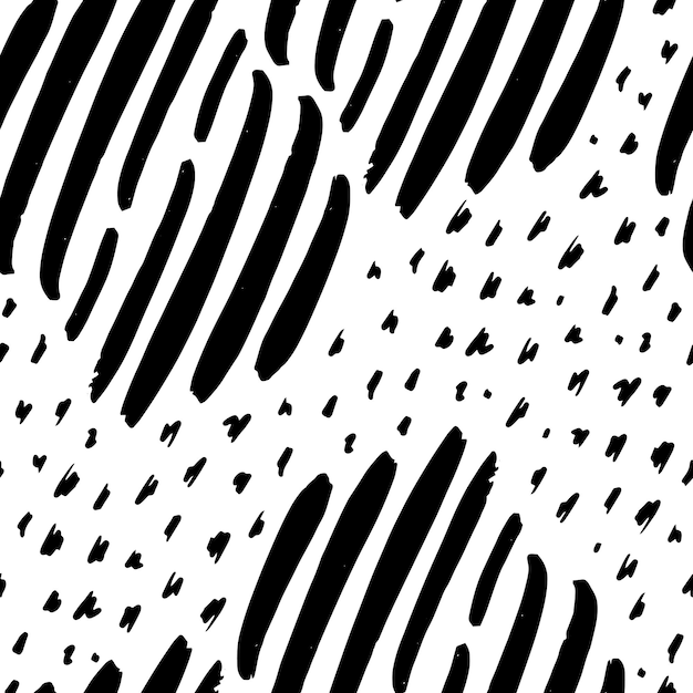 Seamless pattern with black and white striped hand drawn black and yellow paint strokes