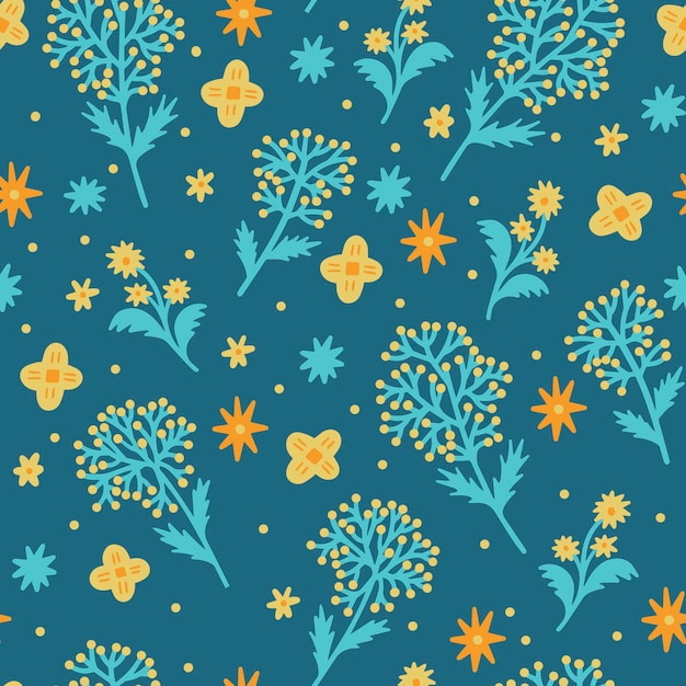 꽃이 만발한 봄 또는 여름 초원이 있는 매끄러운 패턴 패션 월페이퍼 인쇄에 적합