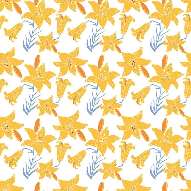 Seamless pattern with blooming yellow lilies.