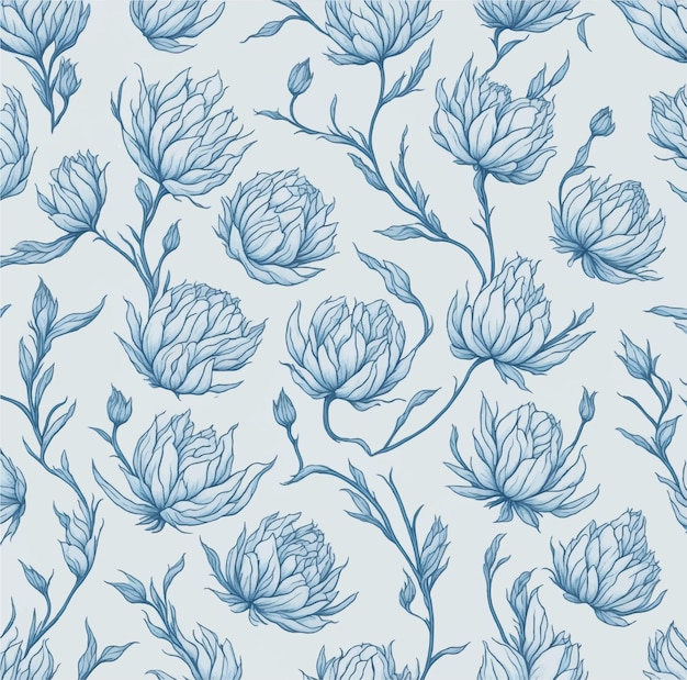 Seamless pattern with blue flowers on a light blue background