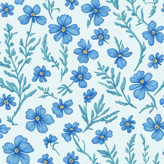 A seamless pattern with blue flowers on a white background