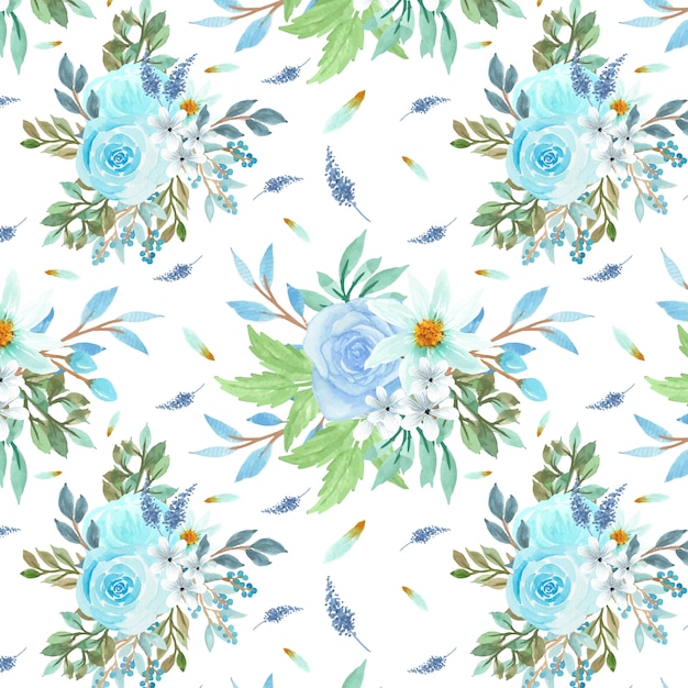 seamless pattern with blue flowers