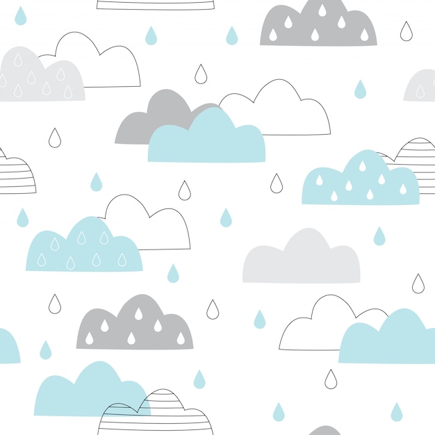 Seamless pattern with blue and gray clouds.