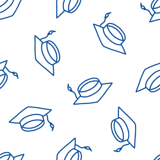 Seamless pattern with blue hand drawn graduation hats.