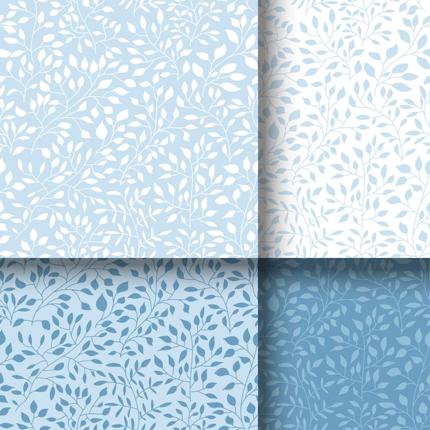 Бесшовный узор с голубыми листьями и ветвями бесконечный фон для обоев из льняной ткани