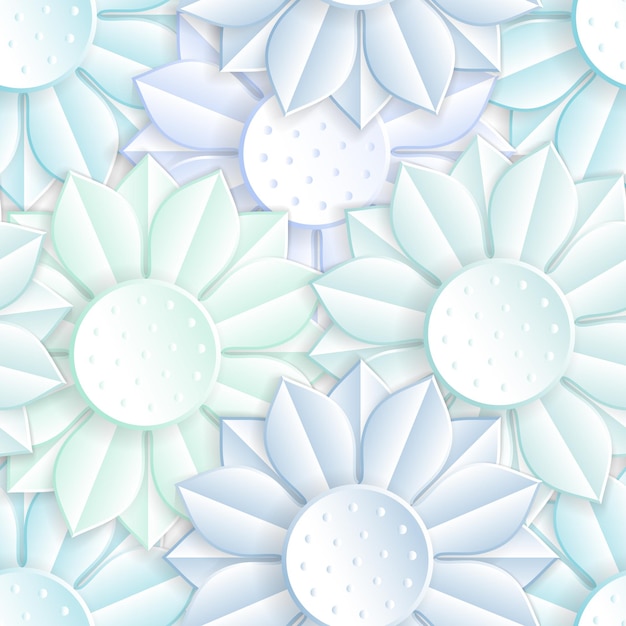 青い紙の花とのシームレスなパターン。
