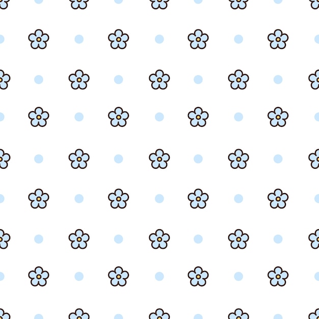 Seamless pattern with blue small daisies and polka dot