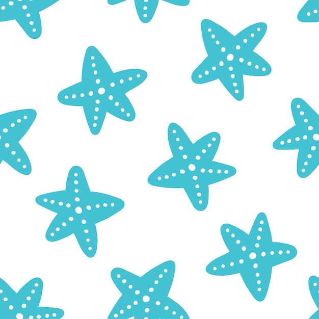 Vector seamless pattern with blue starfish