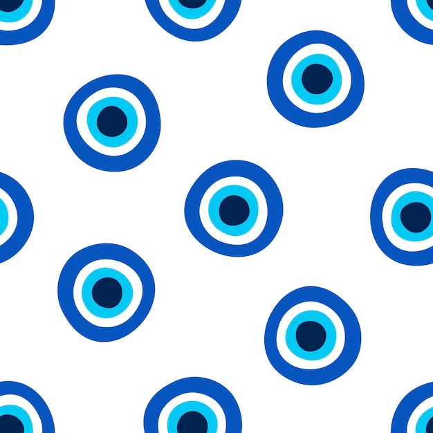 Seamless pattern with blue turkish evil eyes