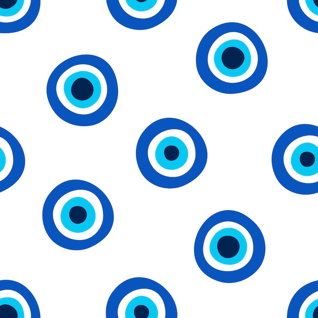 Vector seamless pattern with blue turkish evil eyes