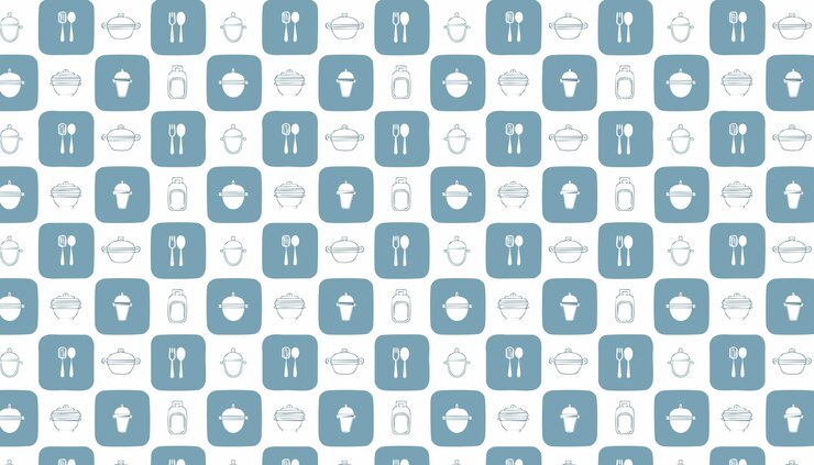 Vector seamless pattern with blue and white cultery elements set
