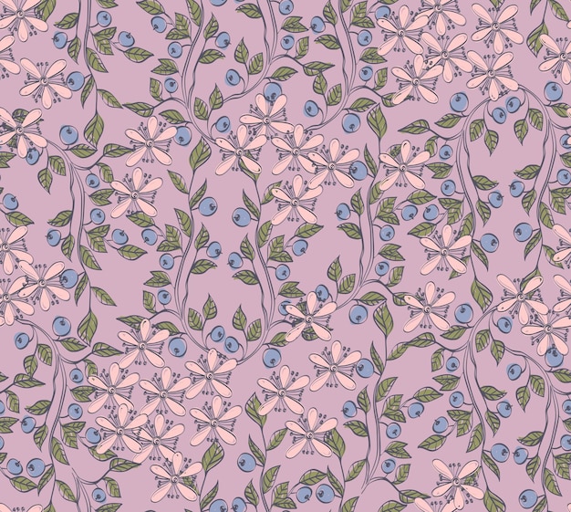 Seamless pattern with blueberries