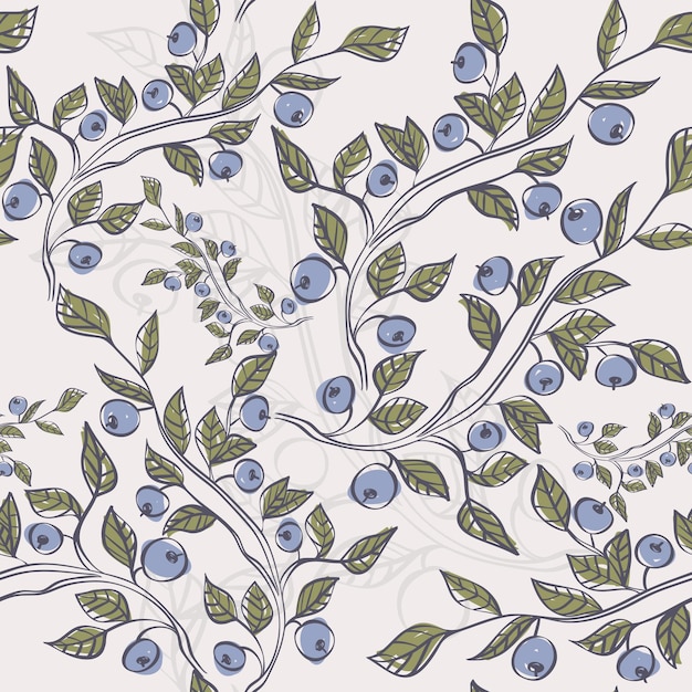 Seamless pattern with blueberries