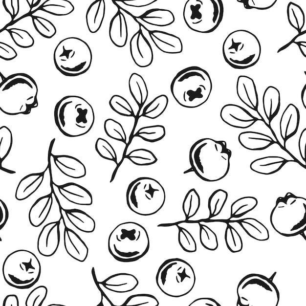 Seamless pattern with blueberry Hand drawn illustration converted to vector