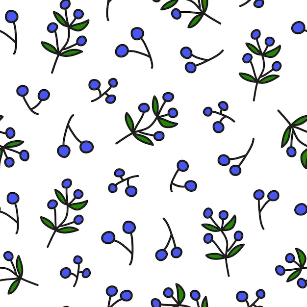 Seamless pattern with blueberry twigs