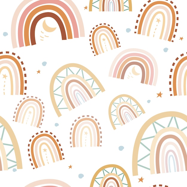 Seamless pattern with boho rainbows design illustration